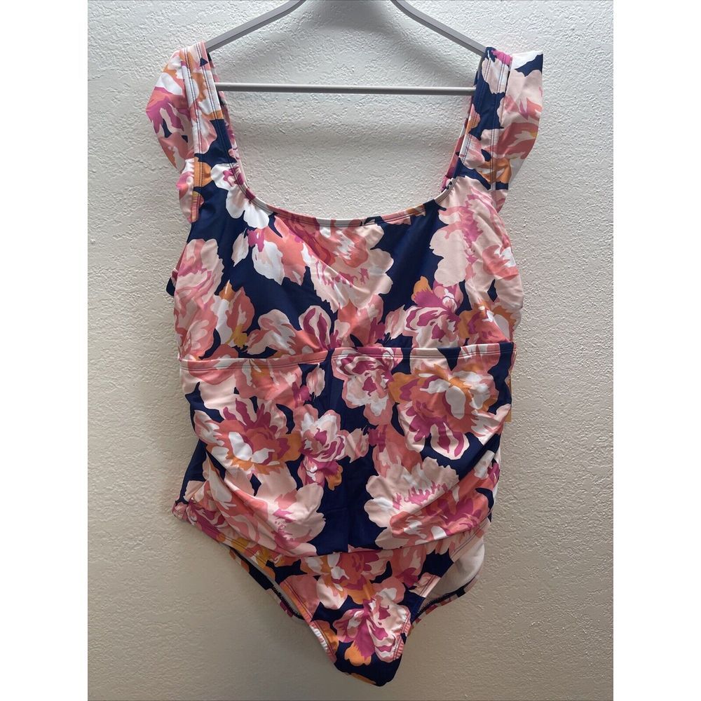 Kona Sol‎ Women's Ruffle Sleeve One Piece Swimsuit Full Coverage Swimwear SZ 22